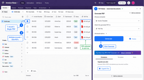 Bulk PDF generation from selected Airtable records