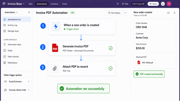 Airtable automation triggering PDF generation